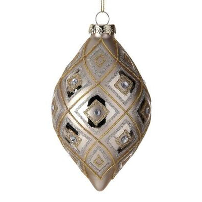 5" Glass Gold & Silver Finial Glitter Jeweled Ornaments MTX73955