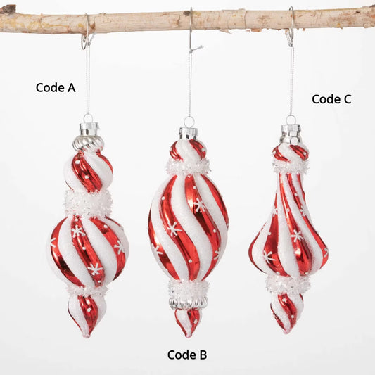 7" Red & White Candy Cane Twisted Finial Ornament OR10342