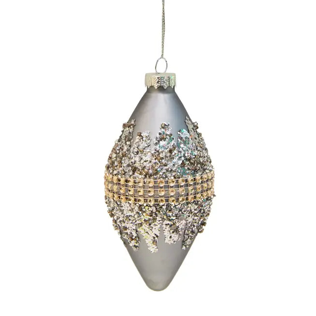 5" Glass Gray Finial w/ Glitter & Jewels Ornament SD67105