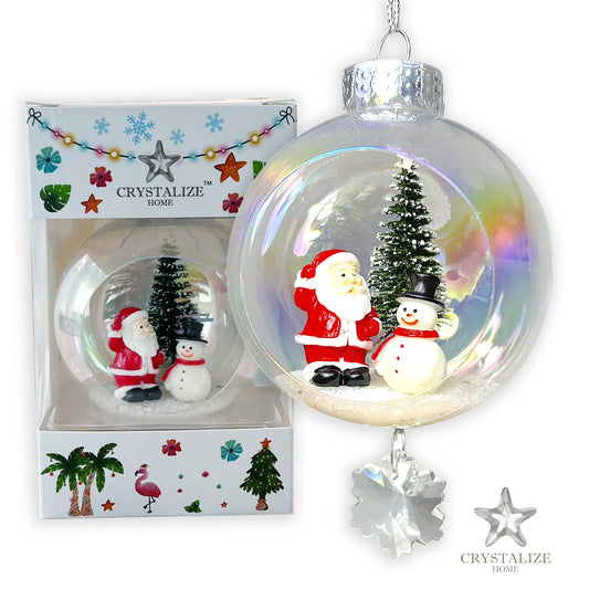 Santa & Snowman Plastic Ornament with Magnetic Crystal 3" x 7" AF359