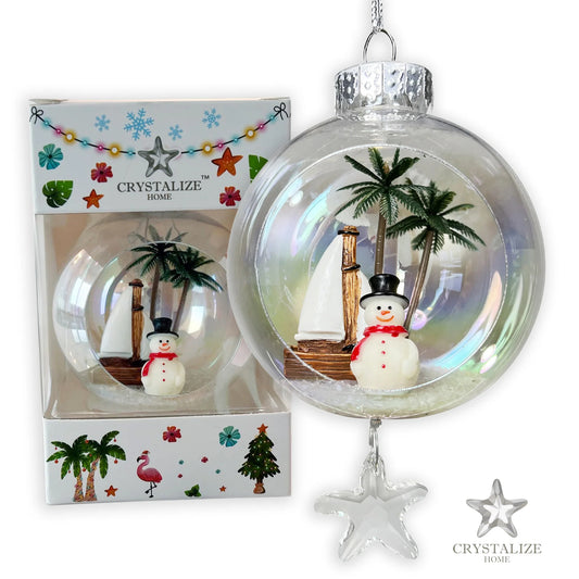 Snowman Sailboat Plastic Ornament with Magnetic Crystal 3"x7" AF358