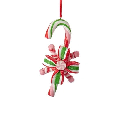 4.5" Pink, Green, Red & White Candy Cane Ornament T2033