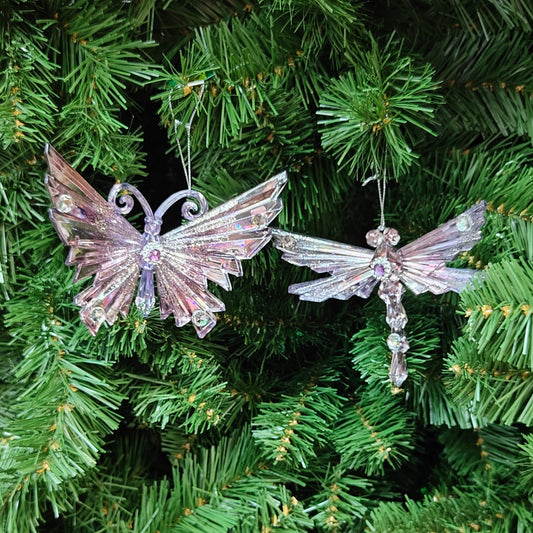 Purple Acrylic Glitter & Jeweled Butterfly or Dragon Ornaments T2788