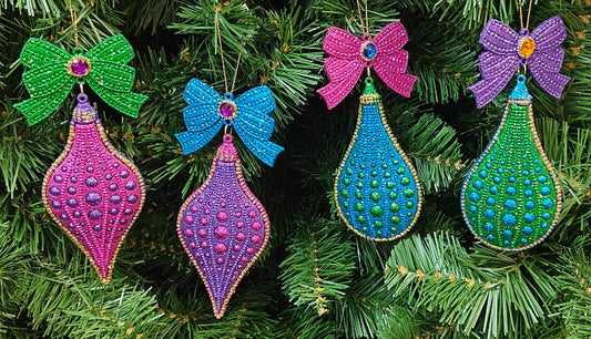 7" Peacock FInial and Teardrop Glitter & Jewel Ornament T2888