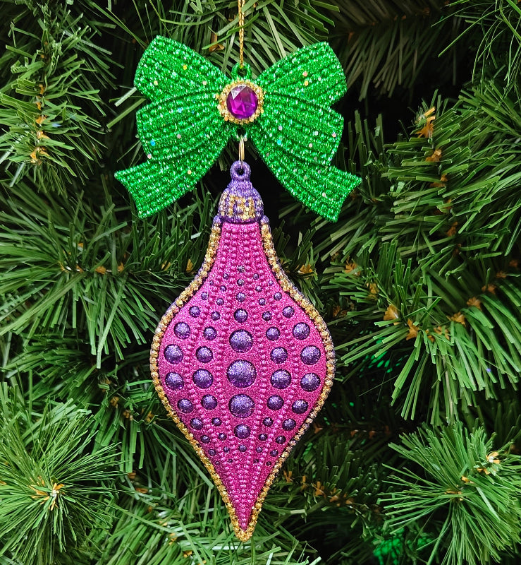 7" Peacock FInial and Teardrop Glitter & Jewel Ornament T2888