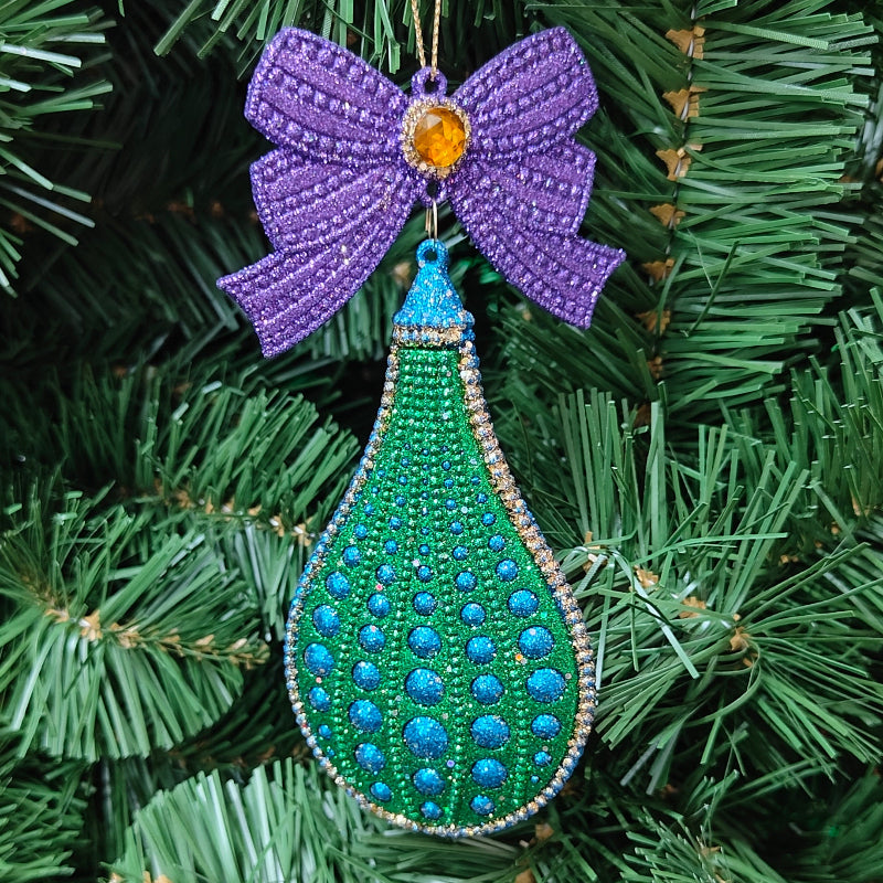 7" Peacock FInial and Teardrop Glitter & Jewel Ornament T2888