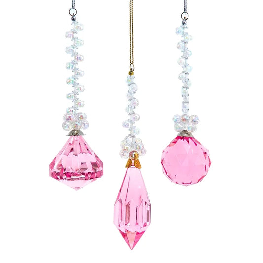 Acrylic Pink Drop Ball, Diamond & Teardrop Ornaments T3691