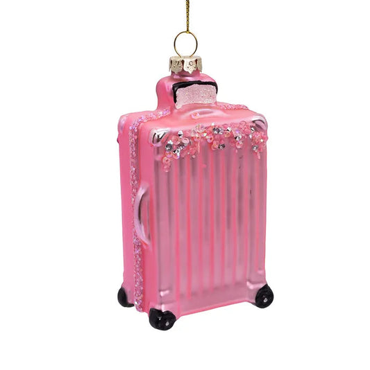 5" Pink Glass Suitcase Ornament T3701