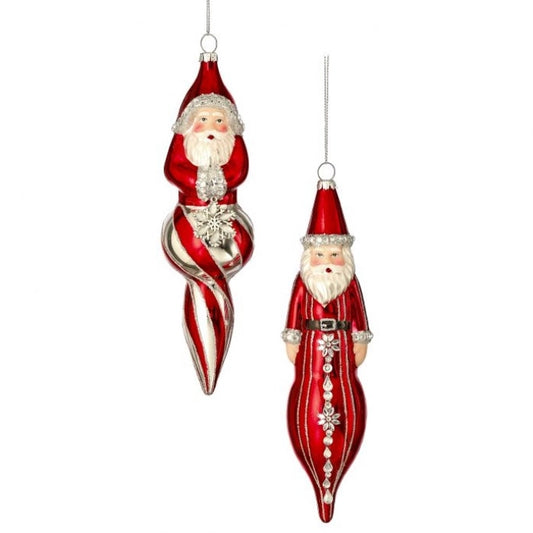 8.5" Red & Silver Glass Santa Finial Jeweled & Glitter Ornament TC03775