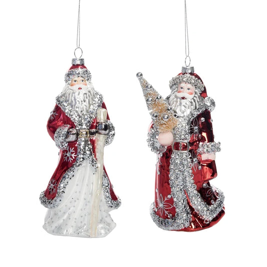 8" Glass Red & Silver Santa w/Glitter & Jewels Ornament TC03776