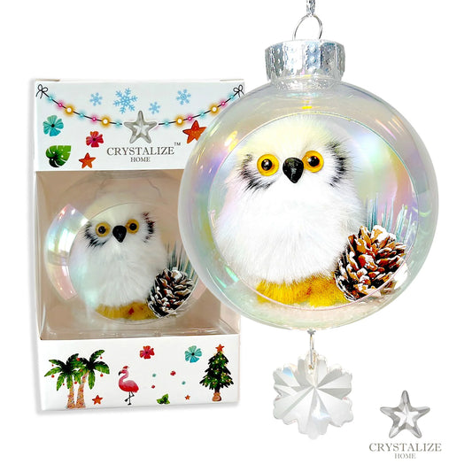 White Owl Plastic Ornament with Magnetic Crystal 3" x 7" AF302