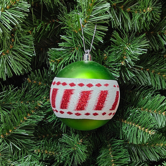 4" Green w/Candy Cane Glitter Strip Ornament XH9487JG