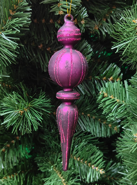 9" Purple Glass Pin Stripe Glitter Finial Ornament XO1047
