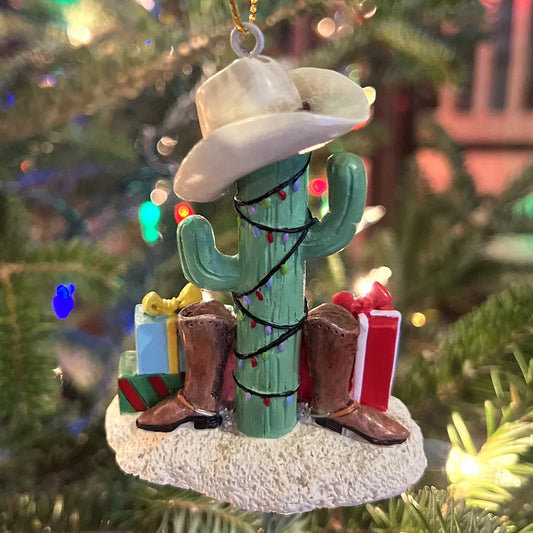 Cactus Christmas Tree with Cowboy Boots Cowboy Hats and Presents Ornament 0726