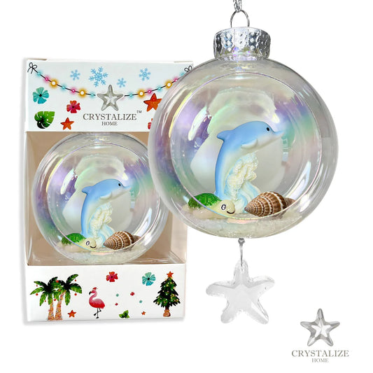 Dolphin & Turtle Plastic Ornament with Magnetic Crystal 3"x7" AF317