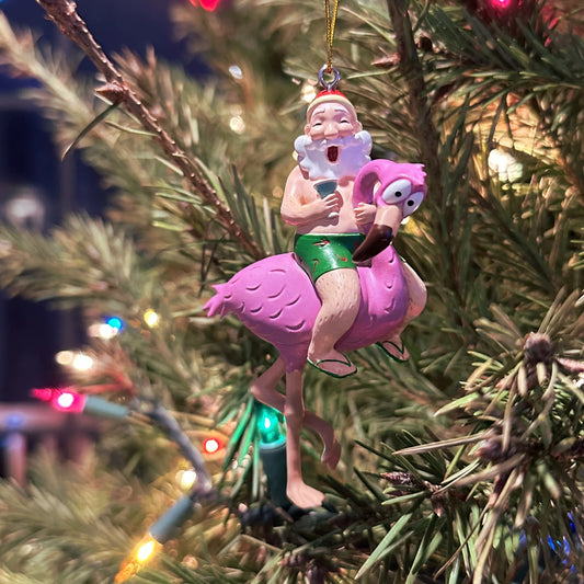 Santa Riding a Pink Flamingo Tropical Christmas Ornament Decoration 1013