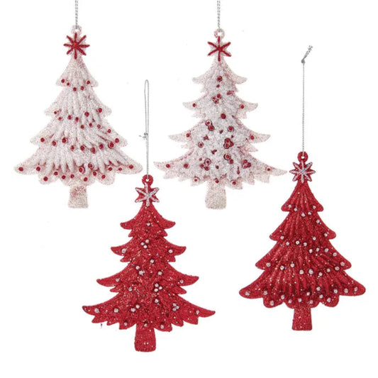 5.5" Red & White Glitter Christmas Tree Ornaments J5070
