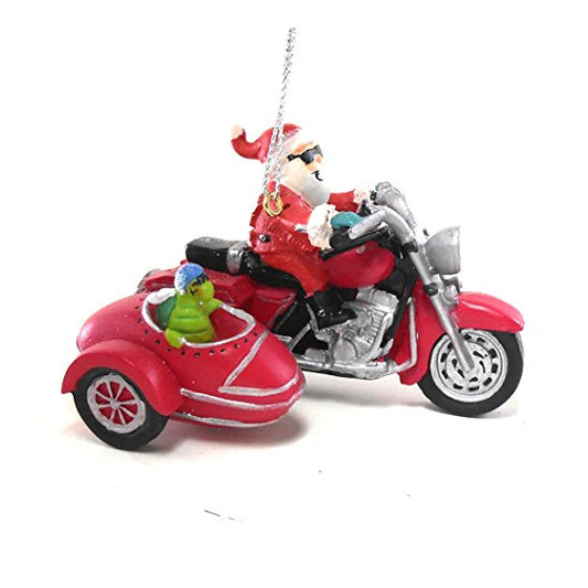 Santa on Motorcycle with Turtle in Sidecar Ornament