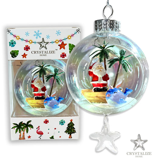 Santa on Boat Plastic Ornament with Magnetic Crystal 3"x7" AF348
