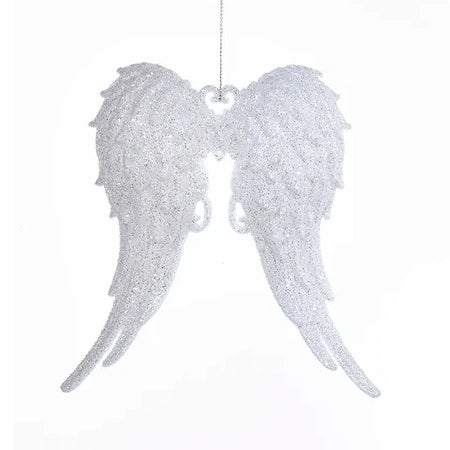 6" White & Silver Glitter Angel Wings Acrylic Ornaments T2098