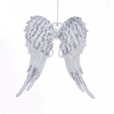 6" White & Silver Glitter Angel Wings Acrylic Ornaments T2098