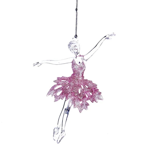 6" Arylic Pink Glitter Ballerina Curtsy Ornament T2127