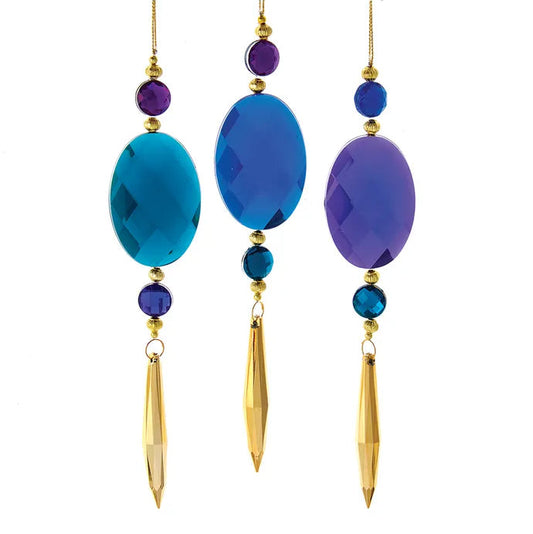 Peacock Jeweled Oval With Dangle Ornaments T3229