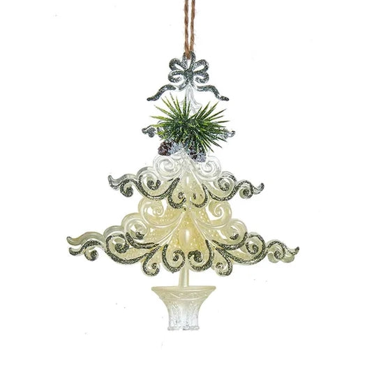 6" Ivory, Clear and Green Christmas Tree w/Pinecone Ornaments T3254
