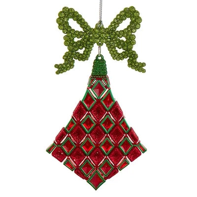 Red & Green Ball, Diamond & Tear Drop Glitter Ornaments T3638