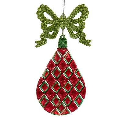 Red & Green Ball, Diamond & Tear Drop Glitter Ornaments T3638