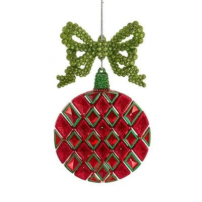 Red & Green Ball, Diamond & Tear Drop Glitter Ornaments T3638