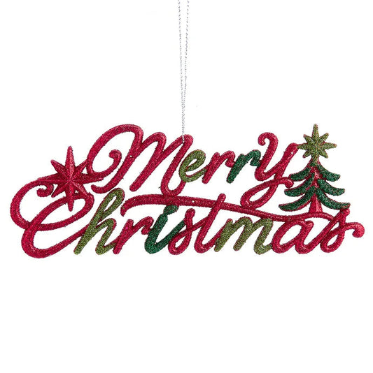 Red & Green Glitter "Merry Christmas" Sign Ornament T3647