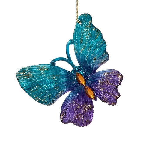 Blue & Purple Butterfly & Dragonfly Jeweled & Glitter Ornaments T3656
