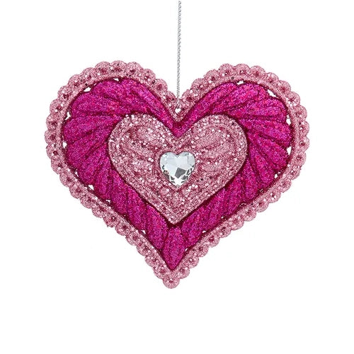 3" Pink & Silver Acrylic Glitter Heart Ornaments T3689