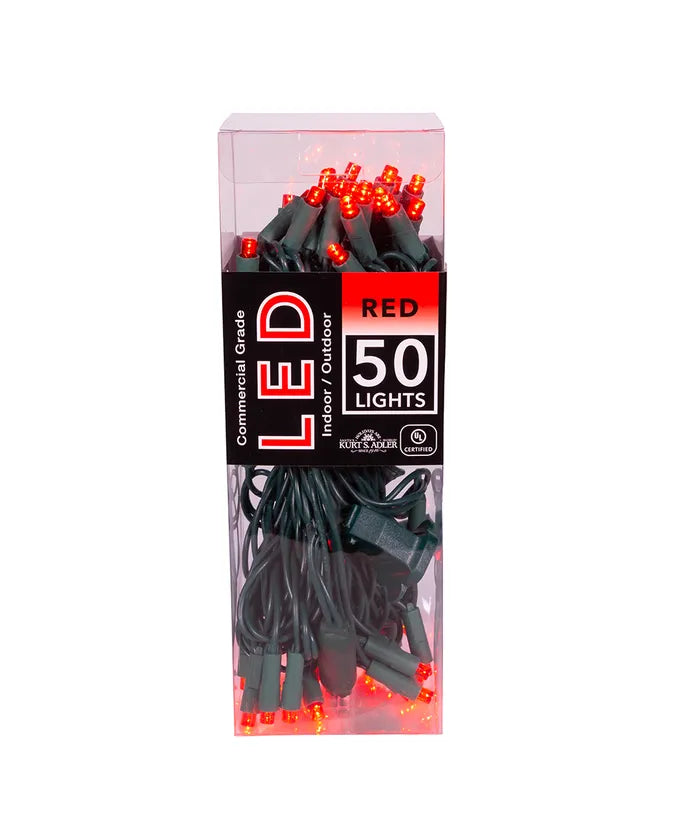 50-Count Red 5MM LED Christmas Lights, 25 ft Green Wire UL4100R