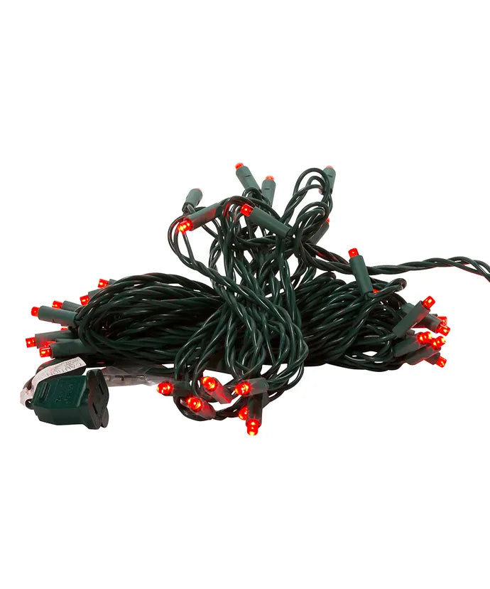 50-Count Red 5MM LED Christmas Lights, 25 ft Green Wire UL4100R