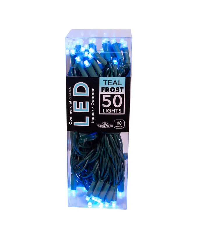 50-Count Teal Frost 5MM LED Christmas Lights, 25 ft Green Wire UL4100WWF