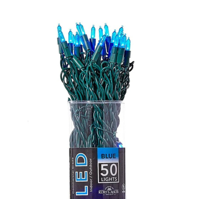 50-Count Blue LED Christmas Lights, 25 ft Green Wire UL4113B