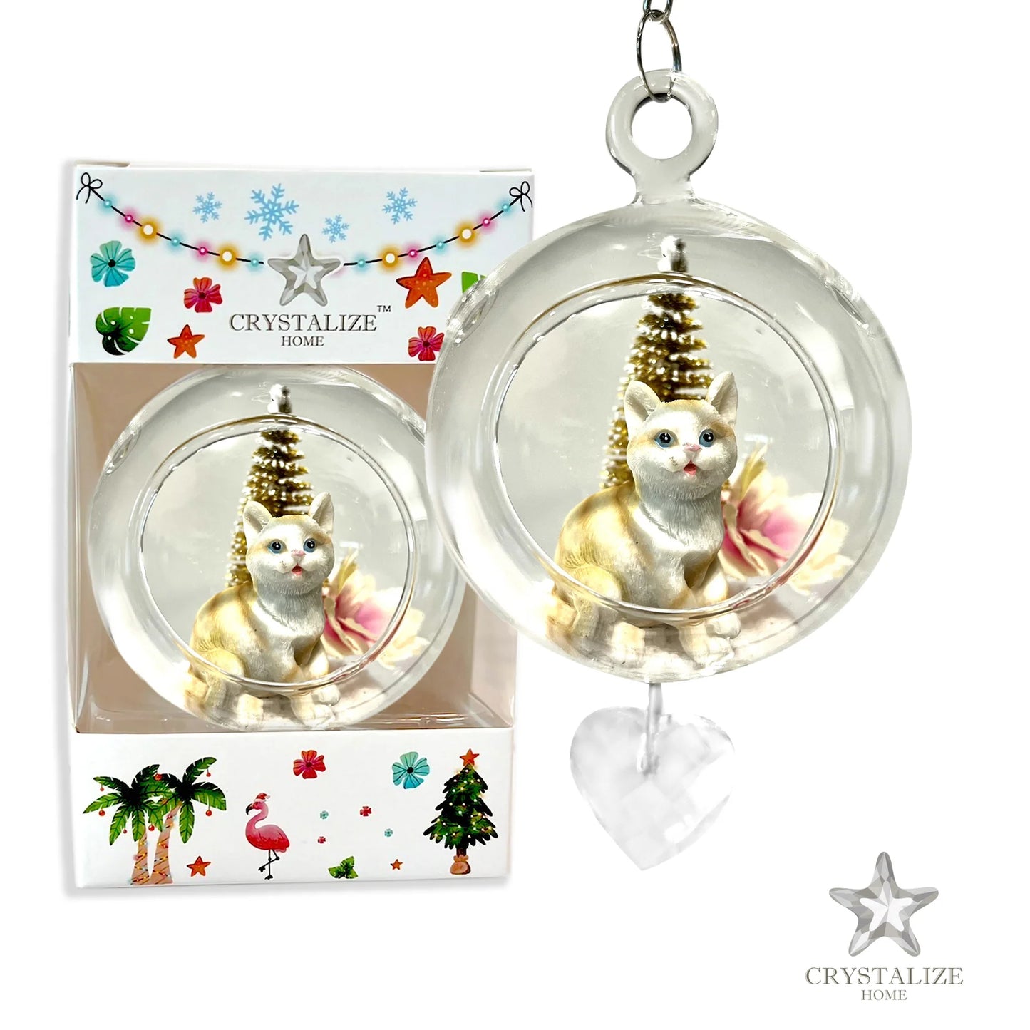 Yellow Cat Plastic Ornament with Magnetic Crystal 3"x7" AF308