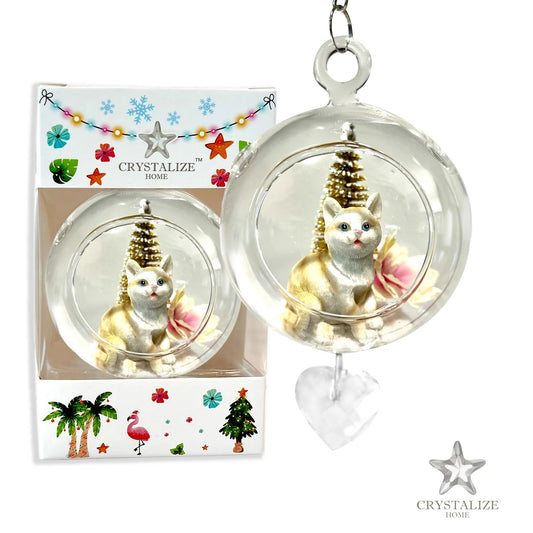 Yellow Cat Plastic Ornament with Magnetic Crystal 3"x7" AF308