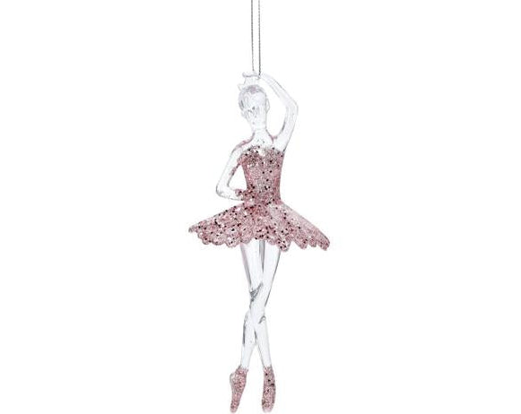 6" Arylic Pink Glitter Ballerina Ornament 054053
