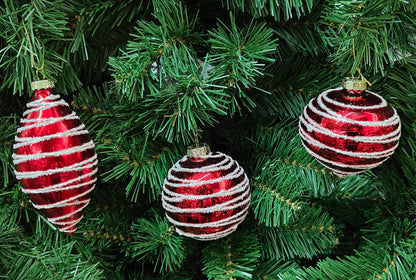 Glass Red Ball, Finial & Top with Glitter Swirl Ornament 644896