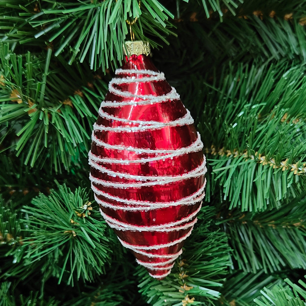 Glass Red Ball, Finial & Top with Glitter Swirl Ornament 644896