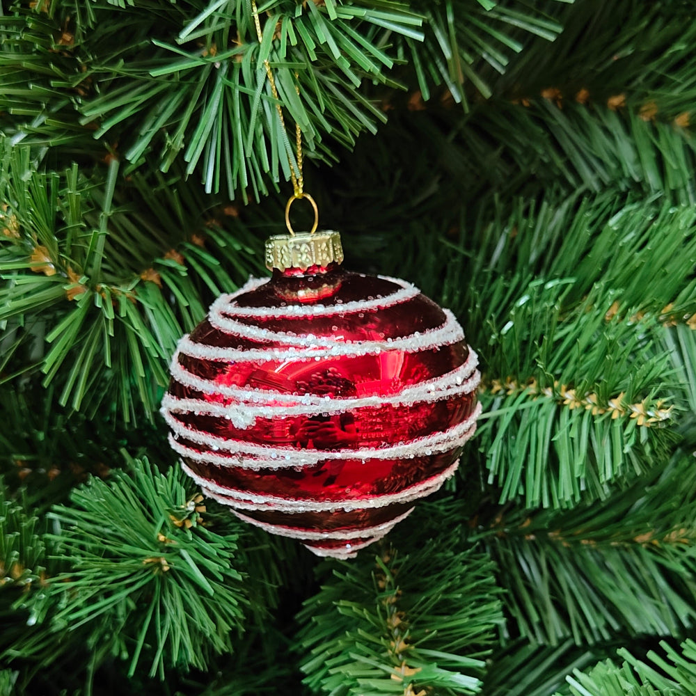 Glass Red Ball, Finial & Top with Glitter Swirl Ornament 644896