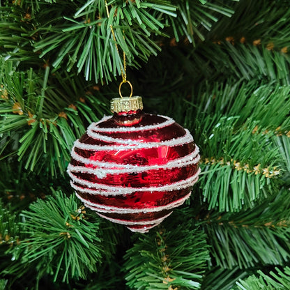Glass Red Ball, Finial & Top with Glitter Swirl Ornament 644896