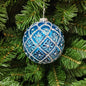 3"-4" Blue Glass Glitter & Jeweled Diamond Design Ball Ornament