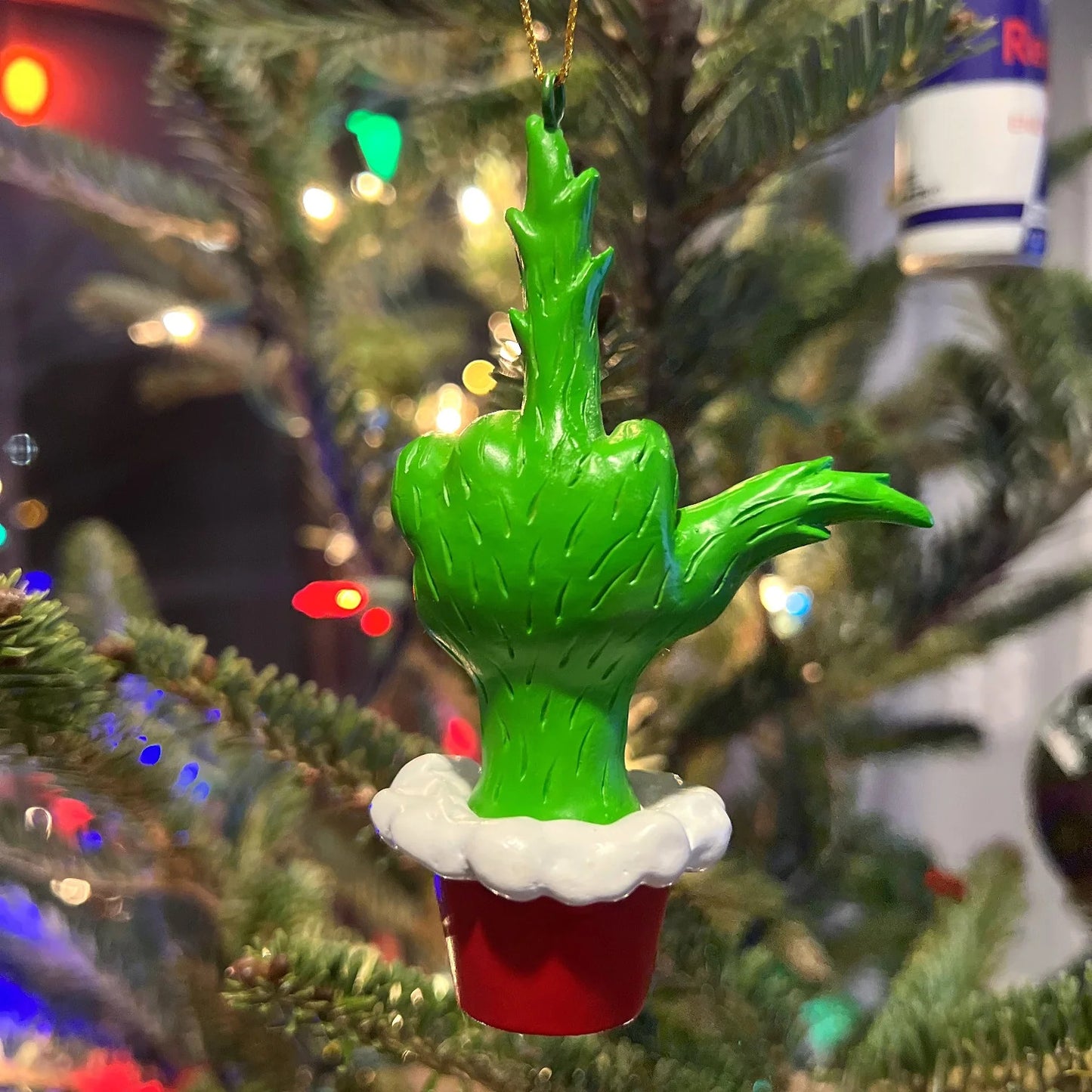 Green Hand Giving the Middle Finger Naughty Christmas Ornament 0818