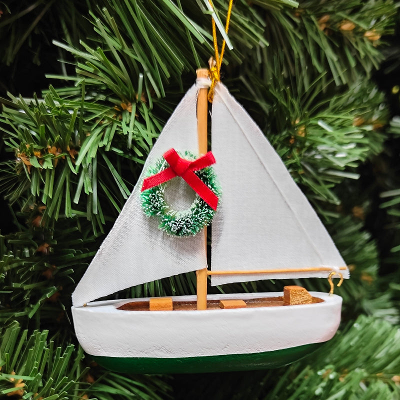 Red, Green & Navy Blue Wood Sailboat Ornaments 864-60
