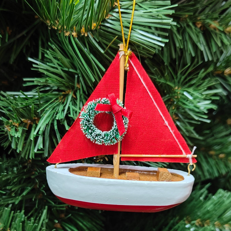 Red, Green & Navy Blue Wood Sailboat Ornaments 864-60