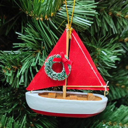 Red, Green & Navy Blue Wood Sailboat Ornaments 864-60